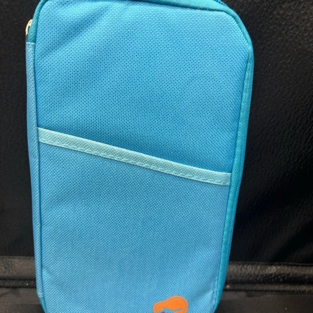 Blue Travel Organizer/ passport holder with Orange Logo